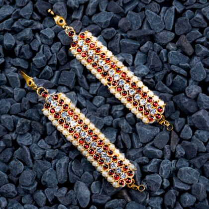 Ruby Pearl Line Chandbali Earrings