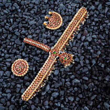 Bharatanatyam Temple Jewellery Set – Traditional Kemp Stone Collection